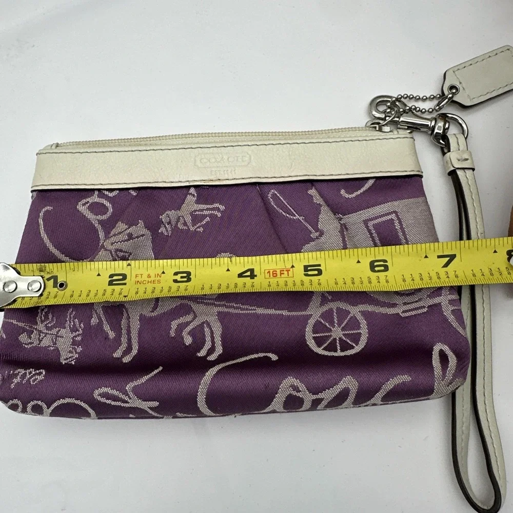 VTG Y2K Coach Purple Horse Carriage Print Wristlet & Bag Canvas Leather Trim EUC